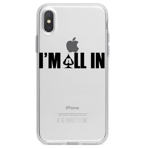 DistinctInk Clear Shockproof Hybrid Case for iPhone XR (6.1" Screen) - TPU Bumper Acrylic Back Tempered Glass Screen Protector - I'm All In - Poker Casino Cards Gambling