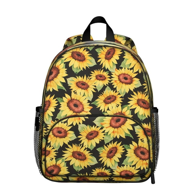 Yellow Sunflower Students Backpack - Vintage Rustic Floral and Butterfly Design, Comfortable Adjustable Straps and Durable Waterproof Oxford Fabric