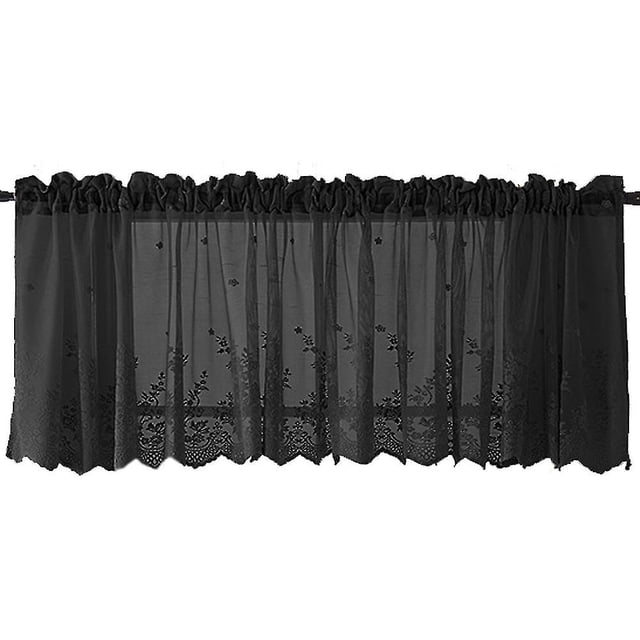 Cenefa de encaje Floral para ventana, cortina bordada semitransparente para cocina, hermosa decoración de ventana para comedor, 1 Uds.
