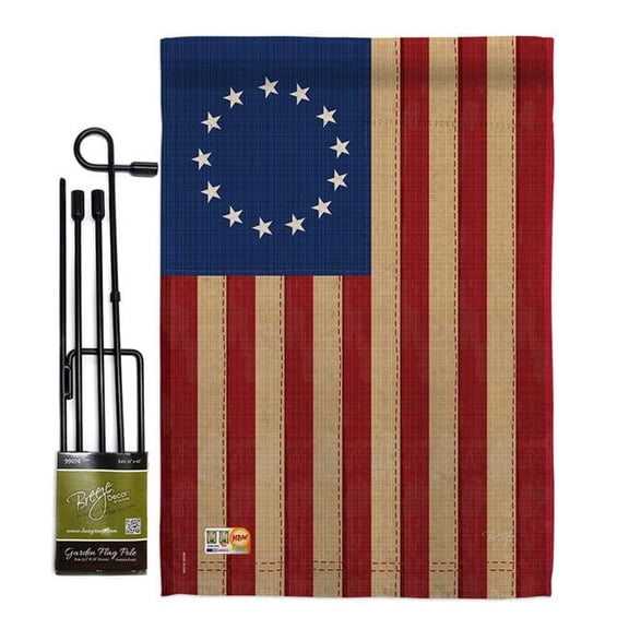 Breeze Decor BD-HS-GS-108068-IP-BO-D-US12-BD 13 x 18.5 in. Betsy Ross Vintage Americana Historic Impressions Decorative Vertical Double Sided Garden Flag Set with Banner Pole