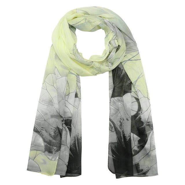 INSPIRAR CHIC Bufanda de Chifón Floral para Mujeres, Chal de Cabeza Ligero y Suave de Loto para Todas las Temporadas 59.1x18.9" Amarillo