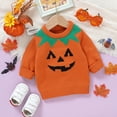thumbnail image 2 of Toddler Baby Boy Girl Halloween Outfit Knitted Pumpkin Ghost Face Sweaters Crew Neck Pullover Sweatshirt Fall Winter Clothes, 2 of 8