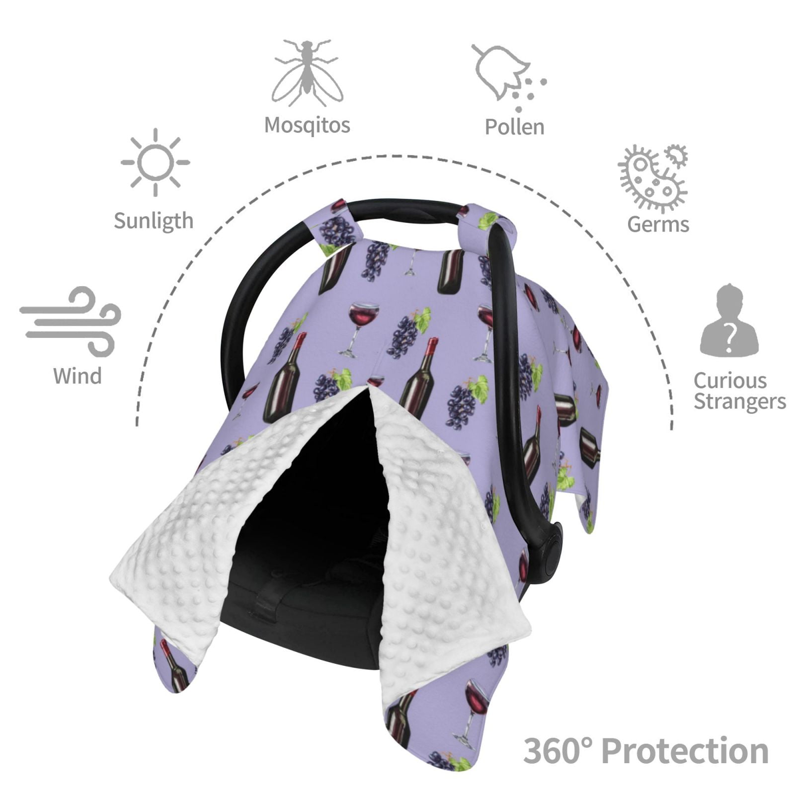 Car Seat Cover Baby - Purple Wine Element Pattern Breathable Infant Car Seat Cover for Baby Carseat, Lightweight Comfort Baby Essentials Must Haves Newborn Stuff for Girl Boy