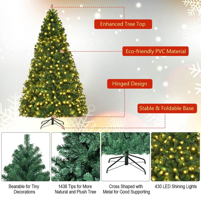 Costway 8 Ft Prelit Pvc Hinged Artificial Christmas Tree With 430 Led