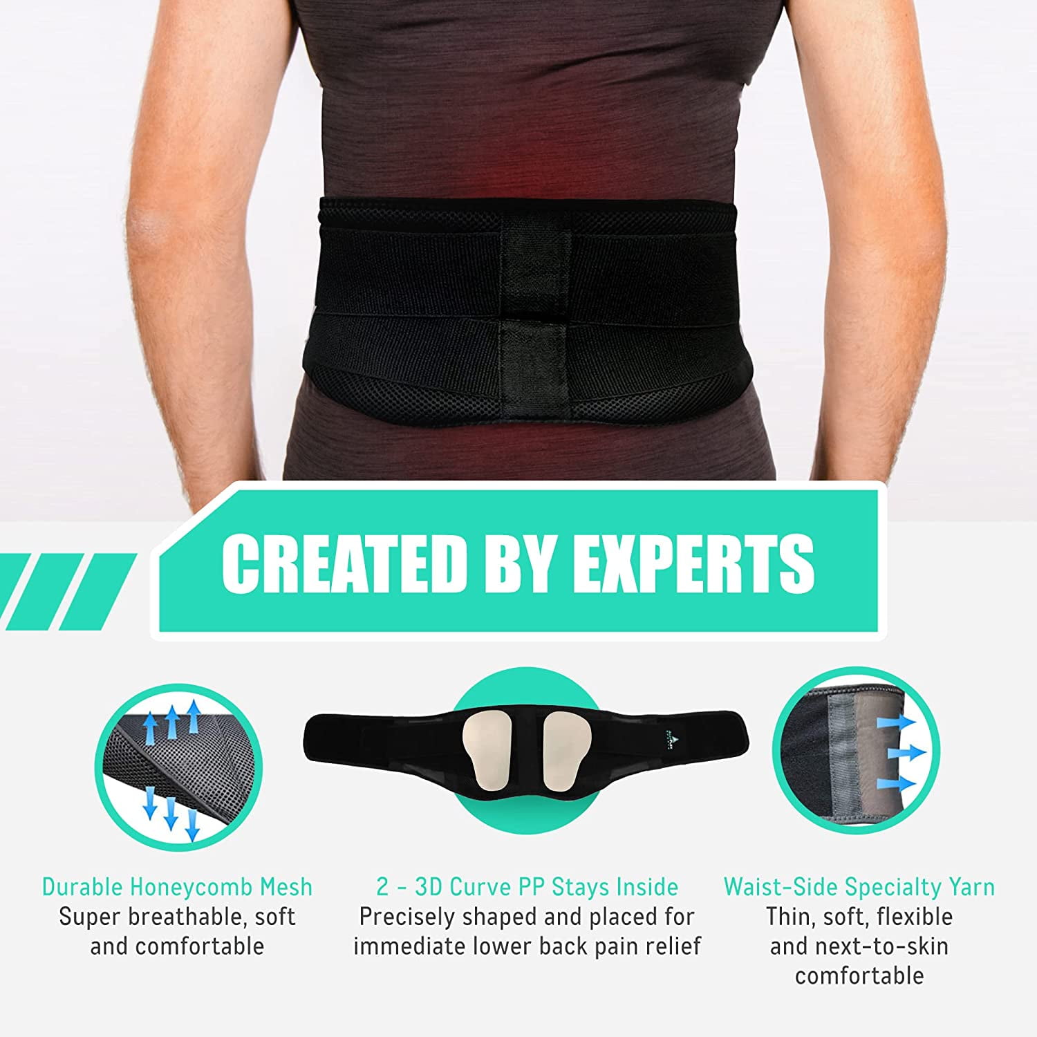 Lightweight Back Brace Slim Fit Under Uniform, Dual Lumbar Pads Support  Belt for Lower Back Pain Relief, Breathable Mesh with Adjustable Straps for  Back Stress (Large) 