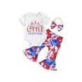 thumbnail image 2 of Musuos Baby Girls 4th of July Outfit 3 6 12 18M Letter Print Short Sleeves Romper and Tie-Dye Flare Pants Headband 3 Piece Clothes, 2 of 10