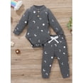 thumbnail image 2 of Qiylii Baby Boy Girls Fall Clothes Set, Moon Printed Pattern Romper and Drawstring Pants, 2 of 9