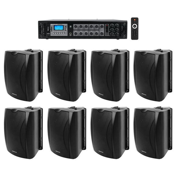 (8) 6.5" Black Commercial 70v Wall Speakers Amp For Restaurant/Office/Cafe/Bar