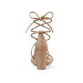 thumbnail image 3 of BLISSFUL STEP Mother's Day Women's Shoes Open Toe Lace Up Block Heel Strappy Heels Nude 7.5, 3 of 8