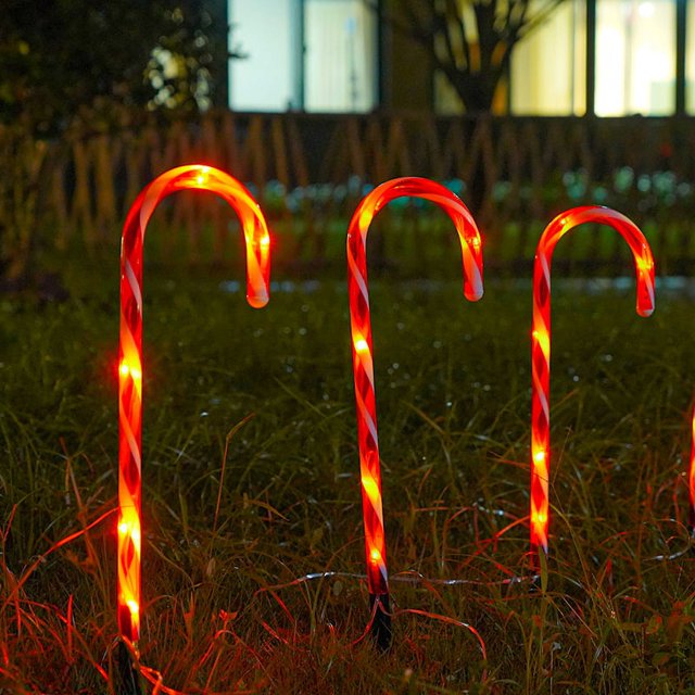 Adornos navideños baratos, muletas solares para dulces, luces navideñas ligeras para festivales, decoración navideña para exteriores