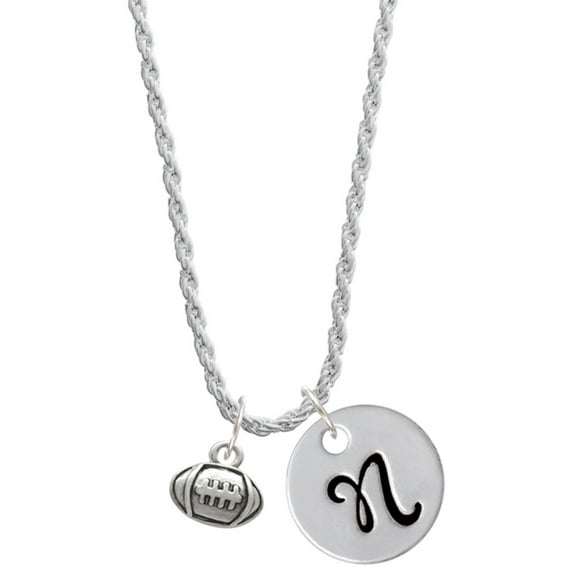 Delight Jewelry Silvertone Mini Football Silvertone Script Initial Disc - N - Charm Necklace, 20"+3"