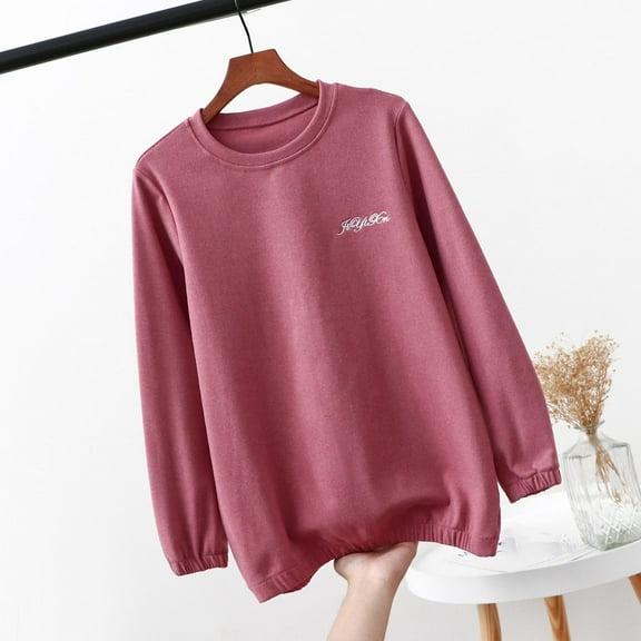 Women Winter Clothes Womens Long Sleeve T Shirts Women's Color Fleece Thermal Long-sleeved Round Neck Base Shirt Top,Red,M
