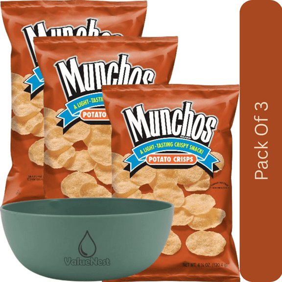 Munchos Light & Crunchy Classic Potato Chips, 4.25 oz Bag with olive green bowl by ValueNest