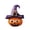 Purple, variant on XHKUYI Halloween Miniature Pumpkin Figurines 5.3 inch, Halloween Pumpkin Ornament with Witch Hat, Horror Smiling Grin Pumpkin Miniature Figurine for Halloween Fall Home Decoration