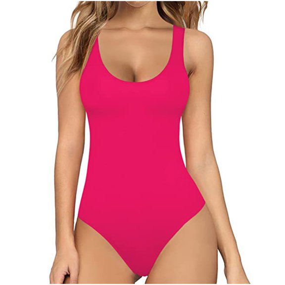Idoravan Yoga Rompers for Women Clearance Fashion One-Piece Sexy Women Round-Neck Sleeveless Solid Shapewear Bodysuit Jumpsuits