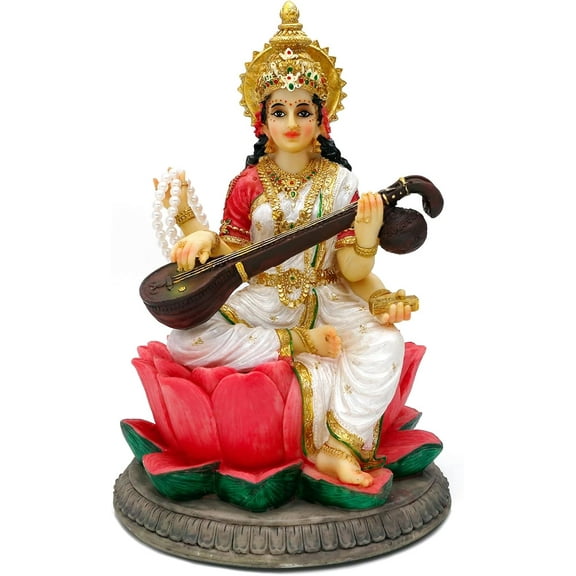 Hindu Goddess Saraswati Statue - 8.6" H Saraswati Sculpture Indian Diwali Pooja Item Murti Gifts for Indian Man Woman Friends Family Diwali Gifts Home Office Mandir Temple Puja Decor