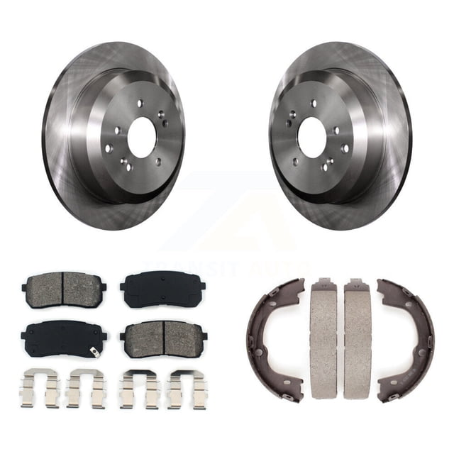 Transit Auto Rear Disc Rotors Semi-Metallic Pads and Parking Brake Shoes Kit for Car 2007-2012 Hyundai Veracruz K8S-104614