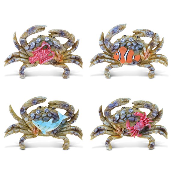 CoTa Global Crab Refrigerator Rockstone Magnets Set of 4 - Assorted Resin Beach Design, Fun & Cute Sea Ocean Animals Magnets For Kitchen Fridge, Locker, Home Decor & Office Decor Novelty - 4 Pack