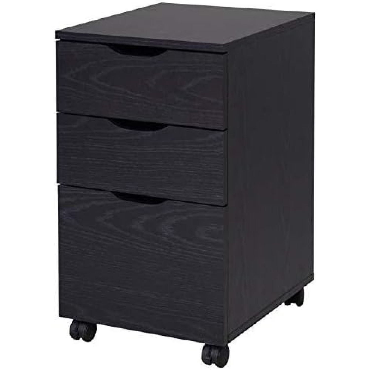 HYYYYH 3 Drawer Office Storage Under Desk with Wheels, Black Wood Grain