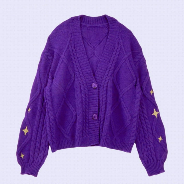 Speak Vintage Now Purple Cardigan Women Star Embroidered Speak Vintage Now Purple Cardigan Women Star Embroidered