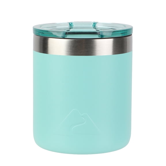 Ozark Trail 10oz Ceramic Lined Stainless Steel Lowball Tumbler with Magnetic Tritan Transparent Slider Lid, Turquoise