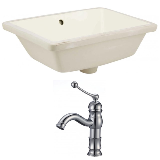 18.25-in. W Rectangle Bathroom Undermount Sink Set In Biscuit - Chrome Hardware AI-22817