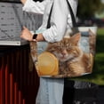 thumbnail image 3 of Ratiio Relaxing Cat With Orange Juice Print Large Capacity Beach Travel Bag, Polyester Waterproof Tote Bag with Zipper for Vacation and Daily Use, 3 of 6