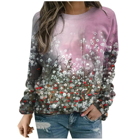 

Bospose Women O-Neck Shirt Long Sleeve Crop Top Corset Top Pink Top Fashion Women Print Comfortable Breathable Sweatshirt Lady Casual Top Sweatshirt S