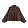 thumbnail image 4 of Unir Casual Suede Bomber Jacket for Women, Turn-Down Collar Long Sleeve, Elastic Hem Relaxed Fit Everyday Outerwear, 1 Piece, S-L, 4 of 4