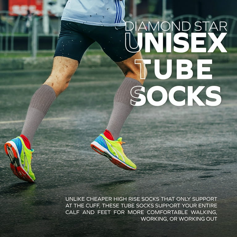 Diamond Star Men's Large Tube Socks, 6 Pairs, Cushion Cotton