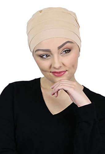 TOTZY Chemo Cap Turban Headwear Womens Beanie Headwrap Lace Hat for Hairloss Beige