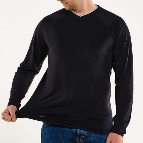 Coolibar Men's Long Sleeve V-Neck Shirt - UPF 50 Sun Protection - Bosun Shirt in Jet Black