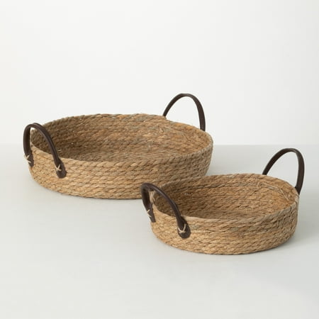 

Sullivans Handled Woven Wicker Tray Set of 2 6 H & 5.5 H Brown