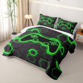 thumbnail image 3 of Homewish Green Glowing Hexagon Twin Quilt Set,Neon Gaming Controller Twin Coverlet Set,2pcs, 3 of 7