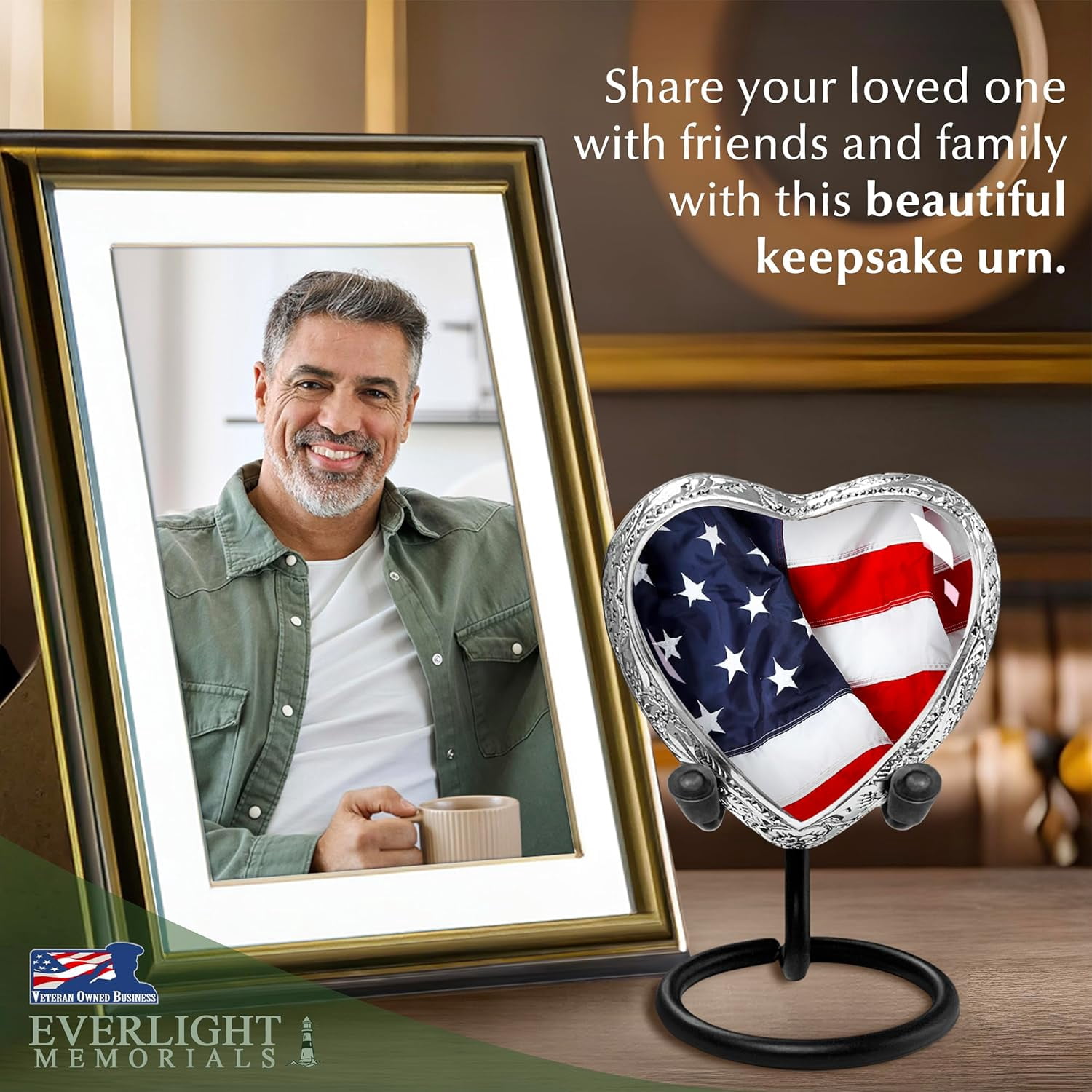 American Flag Heart Keepsake Urn for Human Ashes – Small Memorial Urn for a Man or Woman – A Patriotic Tribute Held Close