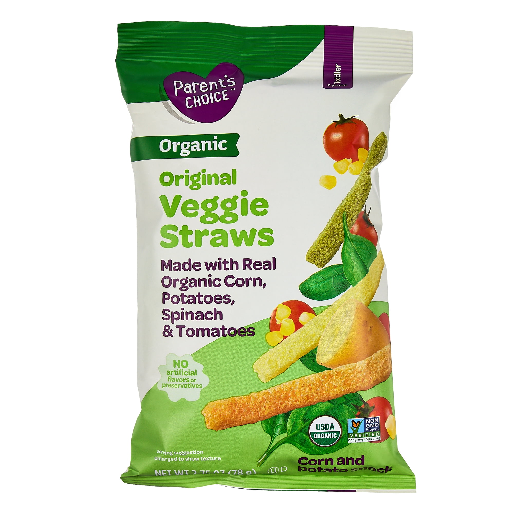 Parent's Choice Organic Original Veggie Straws Toddler Snacks, 2.75 oz Pouch