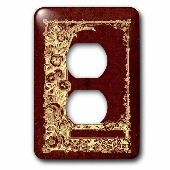 3dRose, Yellow floral trellis design in negative on a burgundy damask background, 2 plug outlet cover