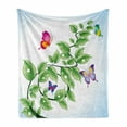 thumbnail image 1 of Nature Soft Flannel Fleece Throw Blanket, Floral Theme Branch with Leaves Butterflies and Drops of Water Pattern, Cozy Plush for Indoor and Outdoor Use, 60" x 80", Fern Green Pale Blue, by Ambesonne, 1 of 6