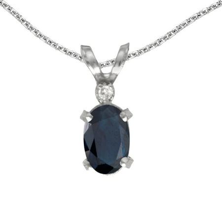 14k White Gold Oval Sapphire And Diamond Filigree Pendant with 18" Chain