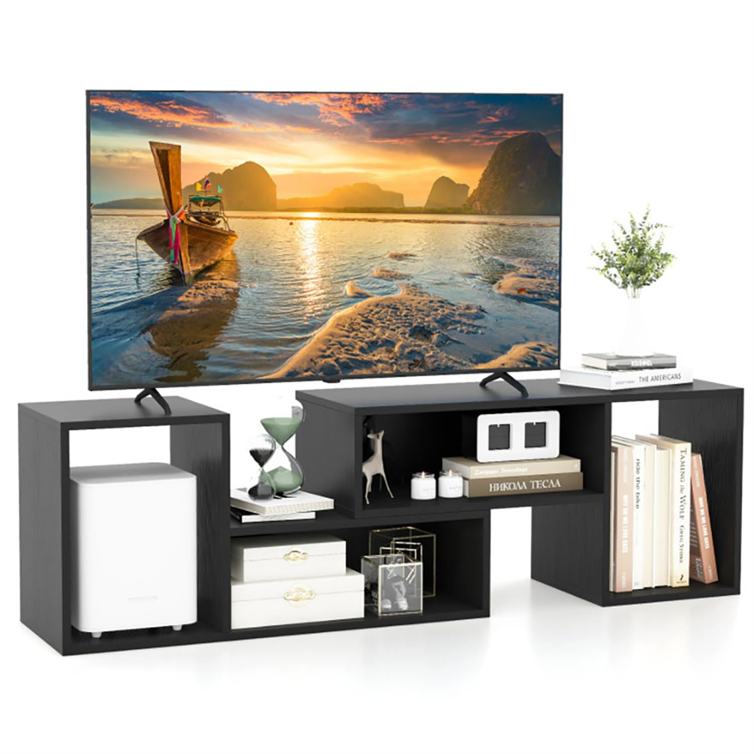 Demi Bonn 2 Pieces Adjustable TV Stand for 55" TVs, Entertainment Center with Storage Cubes, Modern Media TV Console Table for Living Room Bedroom, Black