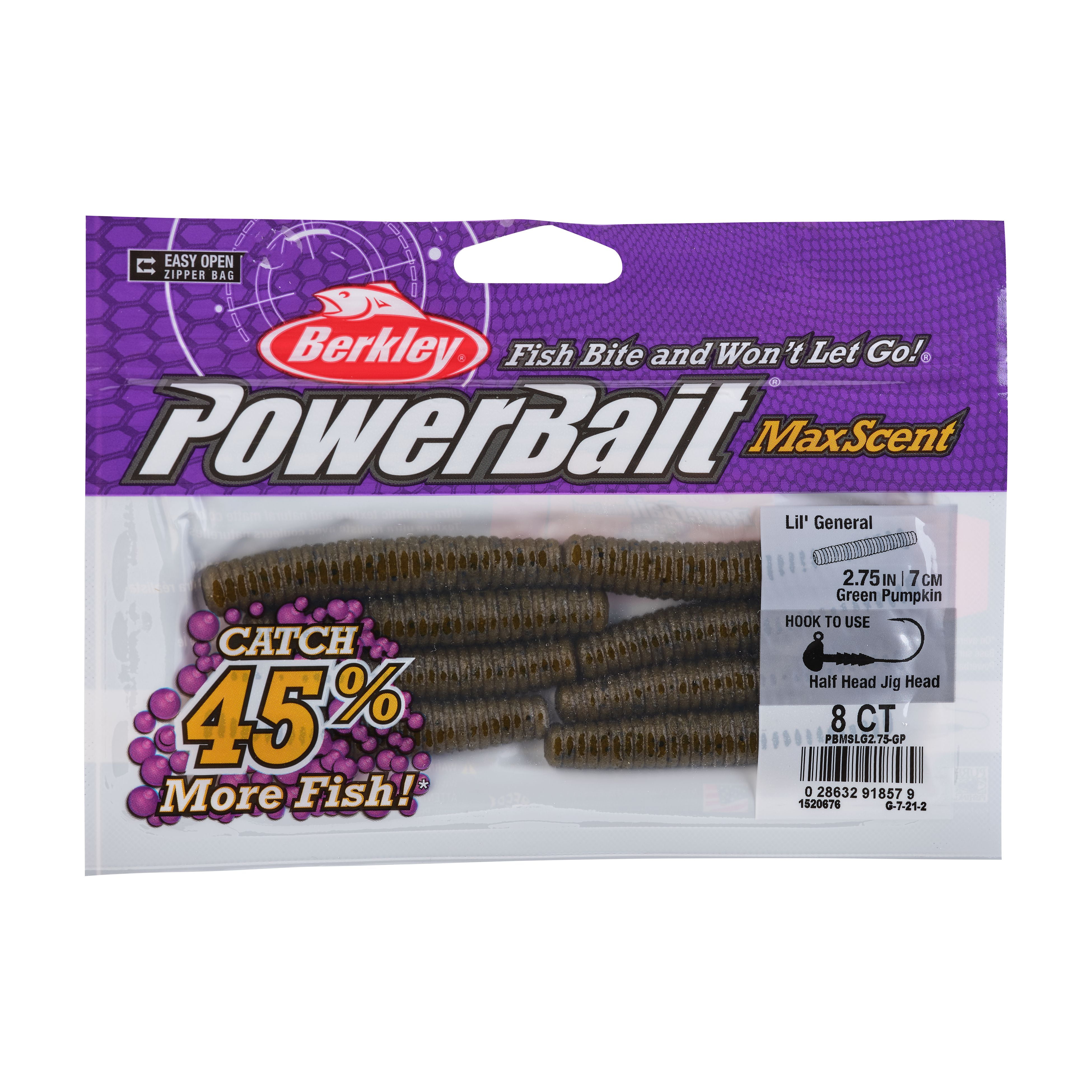 Berkley PowerBait Maxscent Lil' General Fishing Soft Bait 2.75in Green Pumpkin
