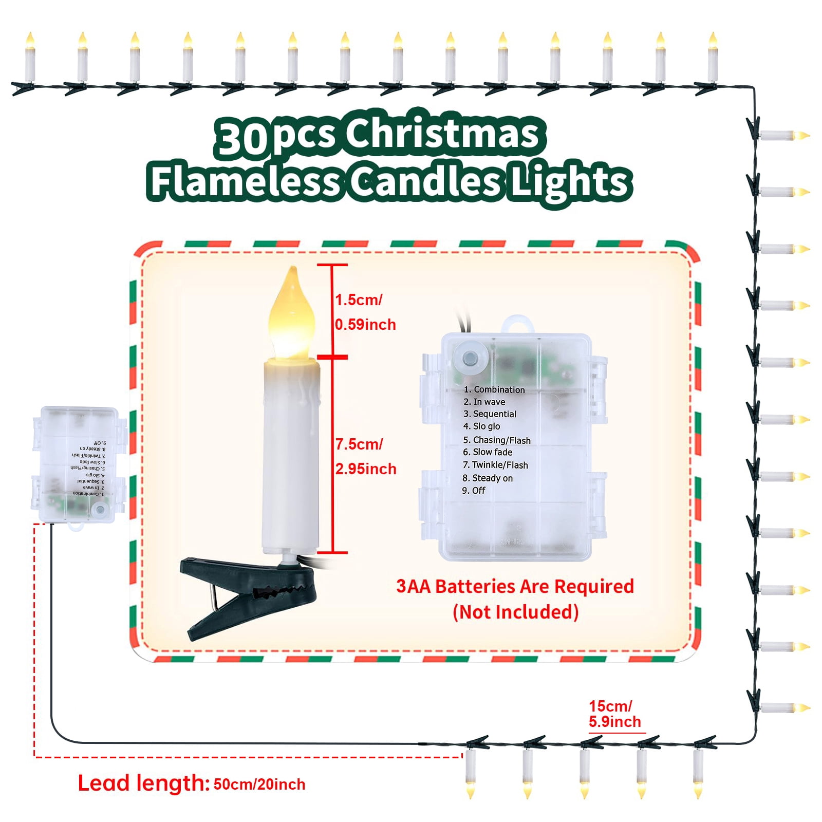 DONGPAI 30 PCS Flameless LED Taper Candles Battery Operated Christmas Tree Candle Lights Electric Fake Candles Perfect for Holiday Home Garden Wedding Parties Decor