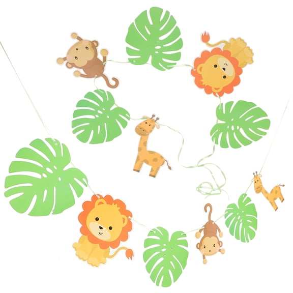 OUNONA Animal Leaf Birthday Banners Happy Birthday Party Paper Decorations for Photo Props and