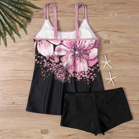 YanHoo Tankini Swimsuits for Women Swimsuit for Women 2024 Plus Size Tankini Swimsuit Tummy Control Two Piece Bathing Suits Tank Top with Shorts Swimwear Summer Savings Sales