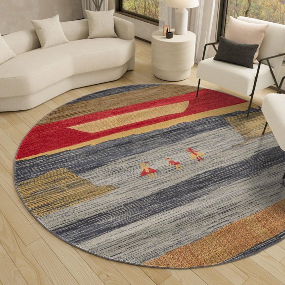 Unique Loom Fars Collection Area Rug - Nava (8' Round Blue/Light Blue)