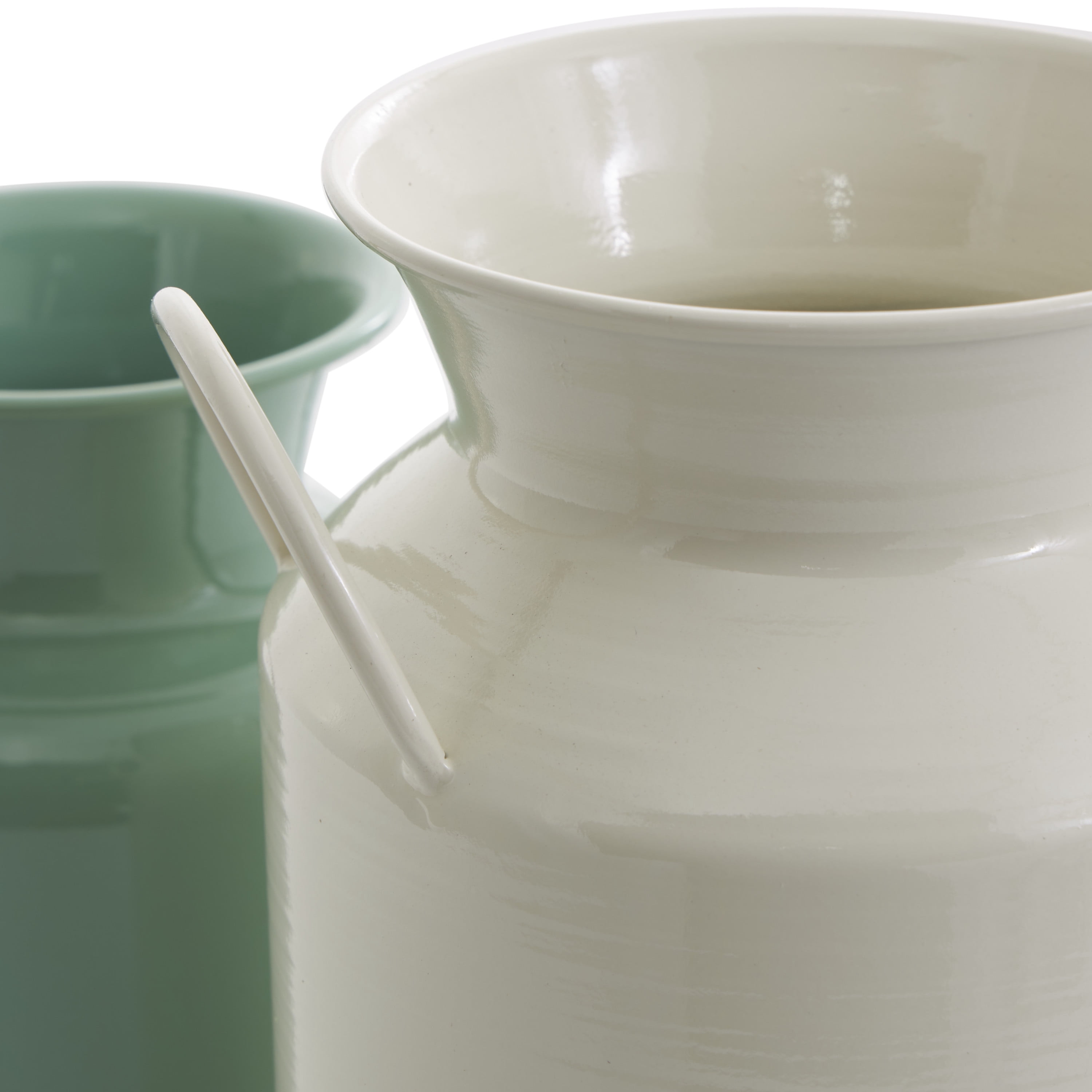 DecMode 10", 8"H Jug Teal Metal Vase with Handles, Set of 2