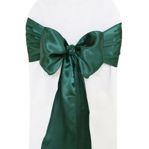 Wedding Linens Inc. (10pcs) 8" x 108" Satin Chair Sashes Chair Sash Bow ties for Wedding Party Catering Banquet Decoration Events - Hunter Green / Holly Green