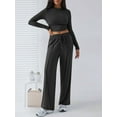 thumbnail image 3 of Women'S Two-Piece Y2K Sportswear Long-Sleeved Tight Top Wide-Leg Pants Spring and Autumn Sports Casual Wear Black M, 3 of 6
