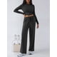 thumbnail image 5 of Conjunto Deportivo Y2K de Dos Piezas para Mujer, con Larga, Top Ajustado y Pantalones Anchos, Ideal para y Otoño Negro XL, 5 of 8
