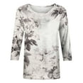 thumbnail image 4 of Pompotops T-shirt Mode Femme Imprimé Manches 3/4 Blouse Col Rond Hauts Décontractés en Solde, 4 of 5